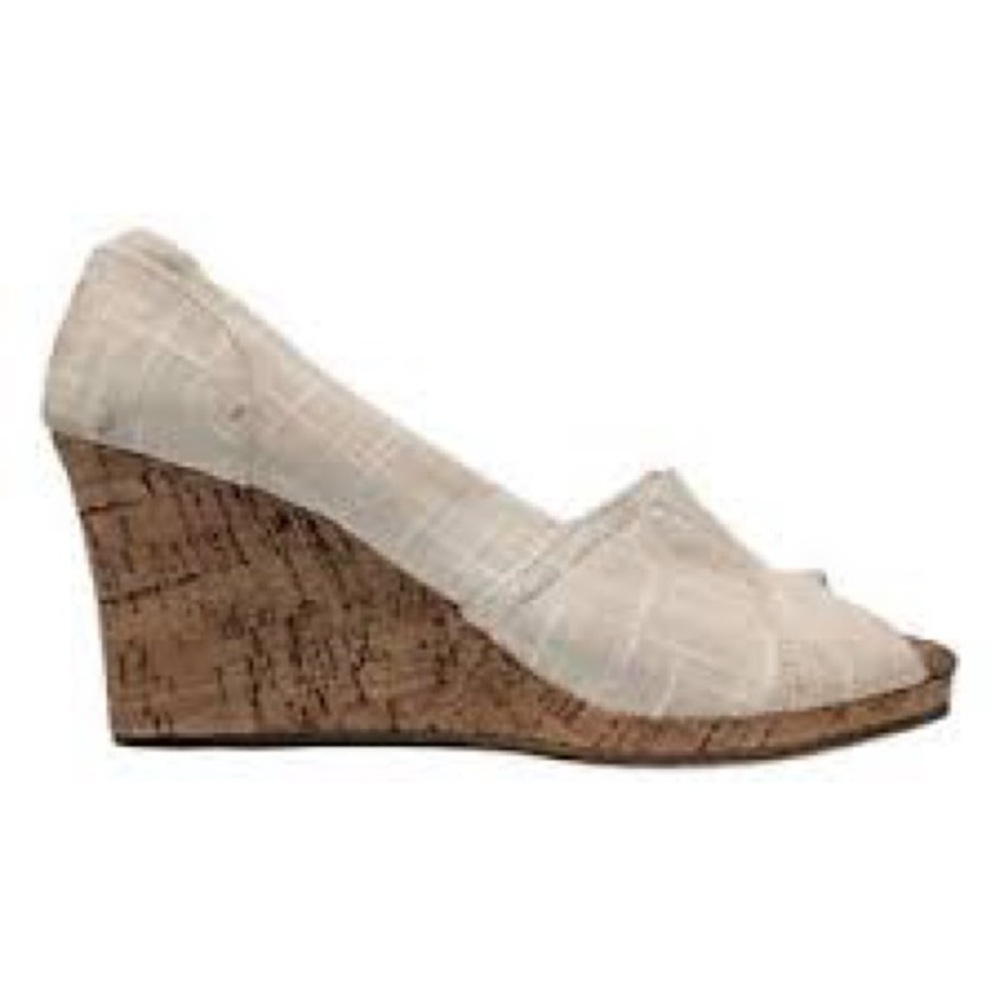 TOMS Stella Cork Wedge Sandals Womens Oatmeal Woven Open Toe Slip On Size 9 - Picture 4 of 16